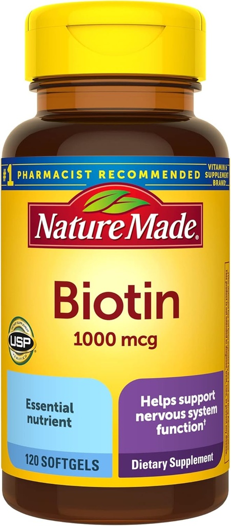 Nature Made Biotin 1000 mcg, συμπλήρωμα διατροφής υποστηρίζει υγιή μαλλιά & δέρμα, 120 Softgels, 120 Ημέρα προσφοράς