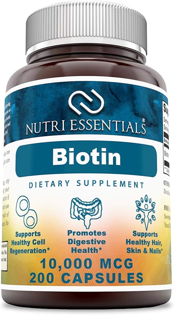 Biotin 10.000 Mcg 200 Κάψουλες (Non-GMO)- Υποστηρίζει υγιή μαλλιά, δέρμα & νύχια - Προάγει την αναγέννηση κυττάρων και την παραγωγή ενέργειας*