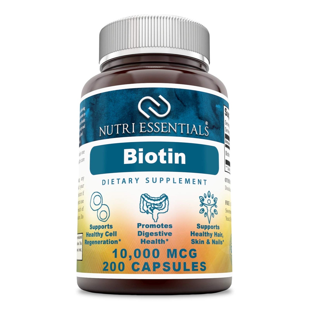 Biotin 10.000 Mcg 200 Κάψουλες (Non-GMO)- Υποστηρίζει υγιή μαλλιά, δέρμα & νύχια - Προάγει την αναγέννηση κυττάρων και την παραγωγή ενέργειας*