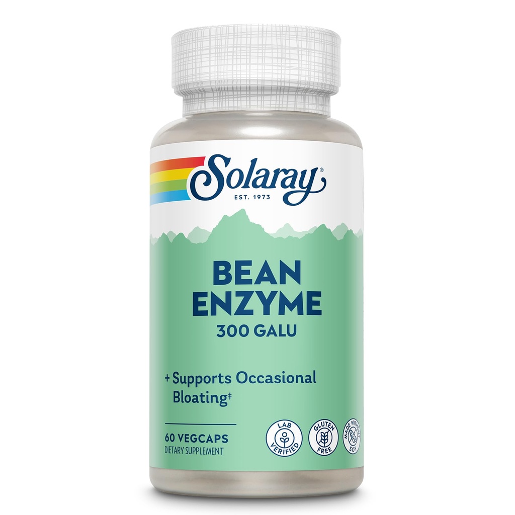SOLARAY Bean Enzyme 300 GalU - Alpha Galactosidase Digestive Enzymes for Women and Men - Digestive Health Supplement - Υποστηρίζει Περιστασιακό Μπλοκάρισμα και Αέριο για Ενήλικες - 60 Υπηρεσίες, 60 VegCaps