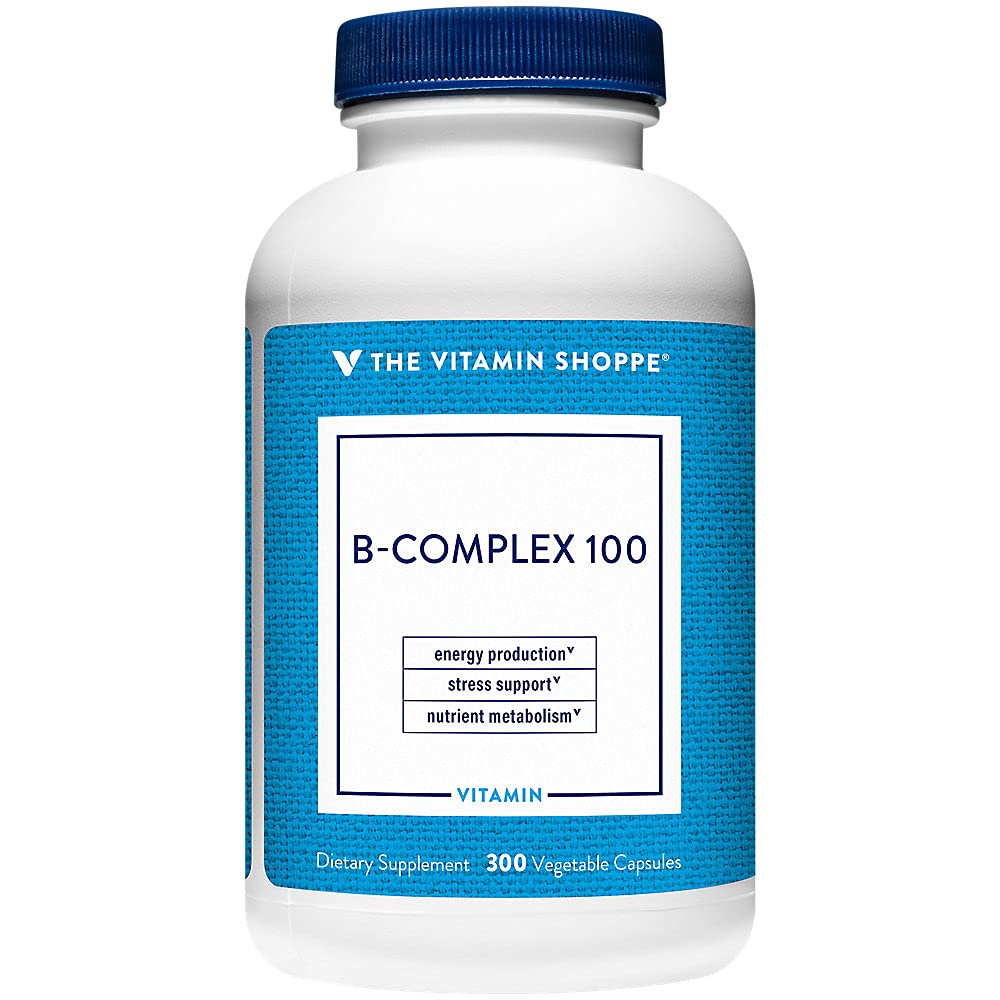 The Vitamin Shoppe B-Complex 100 - Υποστηρίζει την παραγωγή ενέργειας, τη λειτουργία του νευρικού συστήματος & Nutrient Μεταβολισμός – Εξαιρετική πηγή B1, B2, B6, B12, Νιασίνη, Φολικό οξύ & Βιοτίνη (300 Veggie Caps)