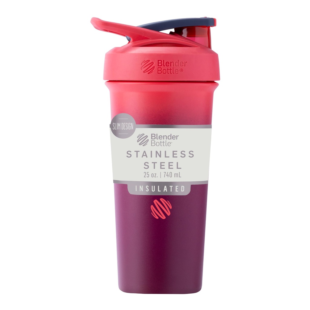 BlenderBottle Sport Sleek Μονωμένο μπουκάλι αναδευτήρα από ανοξείδωτο χάλυβα με σύρμα Whisk, 25-Ounce, Sangria Ombre – Protein Shakes & Hydration για Αθλητές & Γυμνασίους, Εύκολη ανάμειξη, Slim Εύκολο να κρατήσει, Διατηρεί τα ποτά κρύα, κλειδωμένα Lid