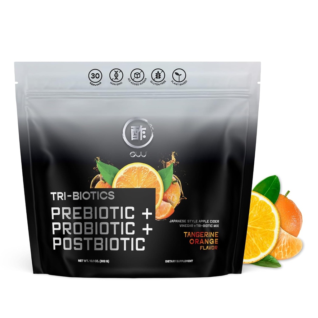 SUU Tri-Biotics Gut Health Drink for Men & Women– Ιαπωνικό-Style ACV με Πρεβιοτικά, Προβιοτικά & Μεταβιοτικά–Αμυντική Αιμωδία, Σταθερή Εστίαση,Υποθετική Υποστήριξη & Mood Booster-Tangerine Flavor,30 Υπηρεσίες