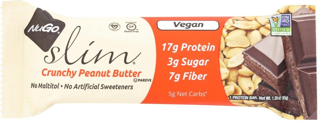 NuGo Nutrition Bar - Slim - Crunchy Φυστικοβούτυρο - 1,59 Oz Bars - Υπόθεση των 12