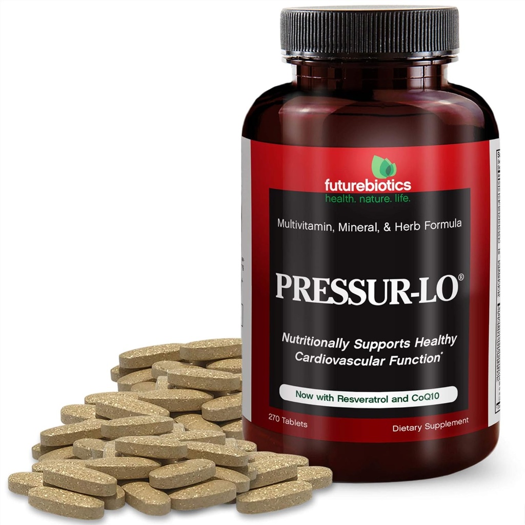 Futurebiotics Pressur-Lo Multi-Vitamin, Mineral & Herb Formula - CoQ10, Σκόρδο, Ασβέστιο, Μαγνήσιο, Νιασίνη, Resσβερατρόλη - Κατασκευάζεται σε cGMP Registered Facility - Heavy Metal Tested, 270 Tablets