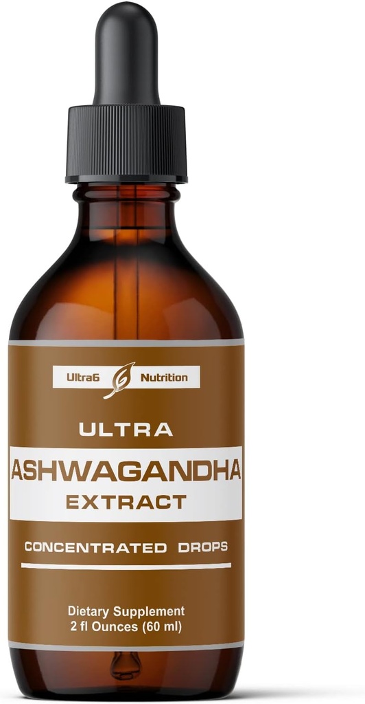 Ultra6 Διατροφή Ashwagandha Υγρές σταγόνες - Βιολογικά συμπληρώματα Ashwagandha με Rhodiola Rosea Βάμμα - εκχύλισμα ρίζας για Mood και την ενέργεια - Συμπλήρωμα για άνδρες και γυναίκες