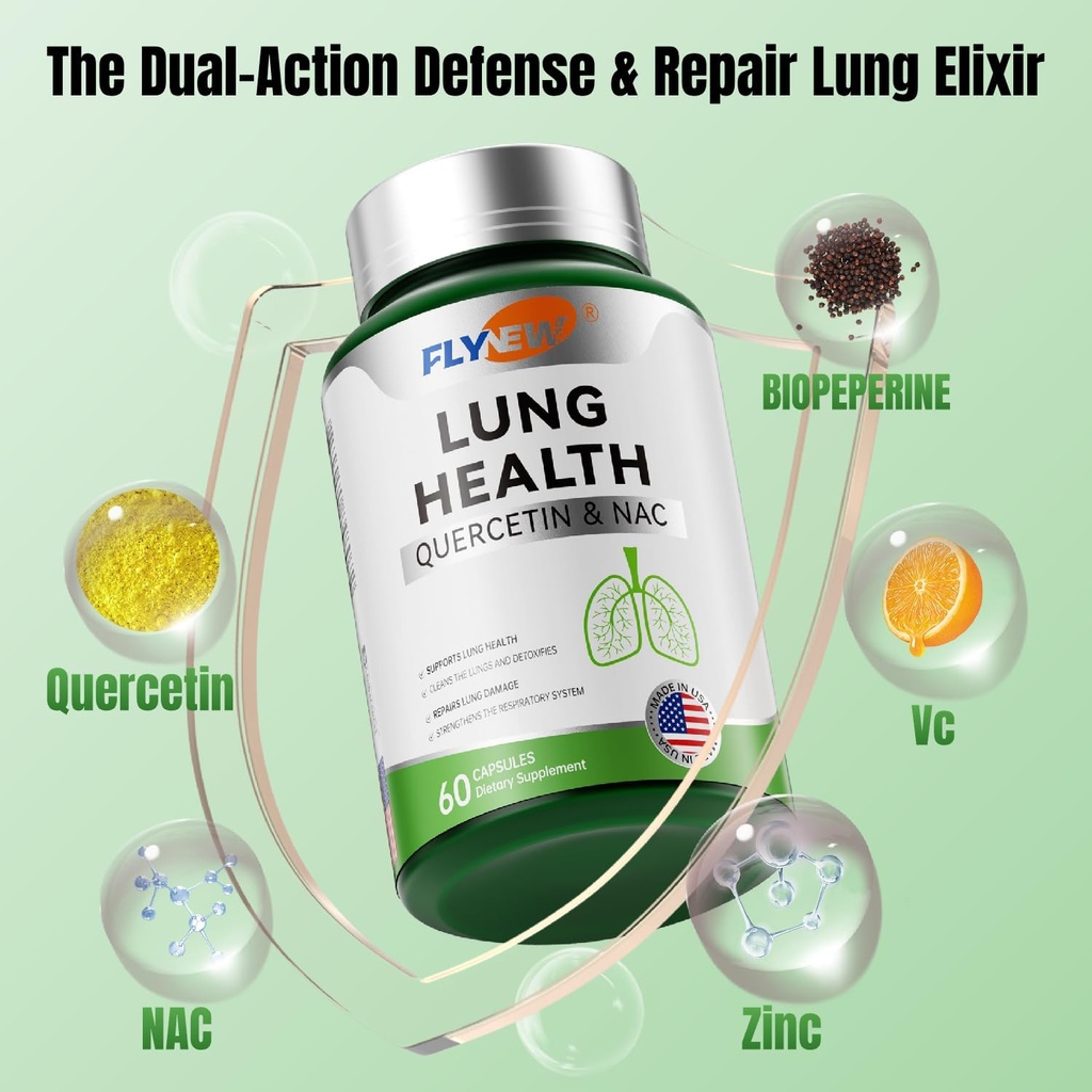 Υγεία Πνευμόνων, Herbal Quercetin & NAC, υποστήριξη αναπνοής, καθαρισμού πνευμόνων, βιταμίνη C, ψευδάργυρος, GMP, Made in USA 60 Κάψουλες