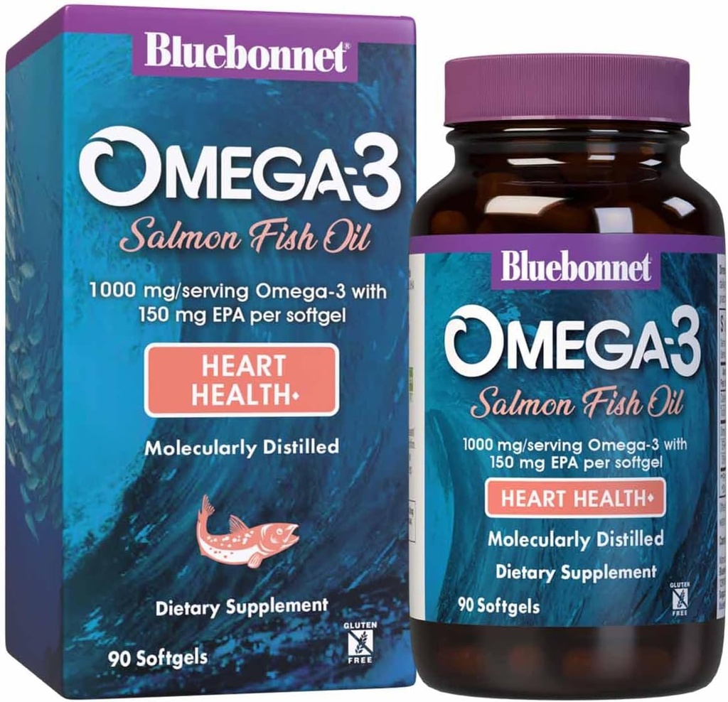 BlueBonnet Διατροφή Ωμέγα-3 Σολομός Λάδι Softgels, 90 κόμης