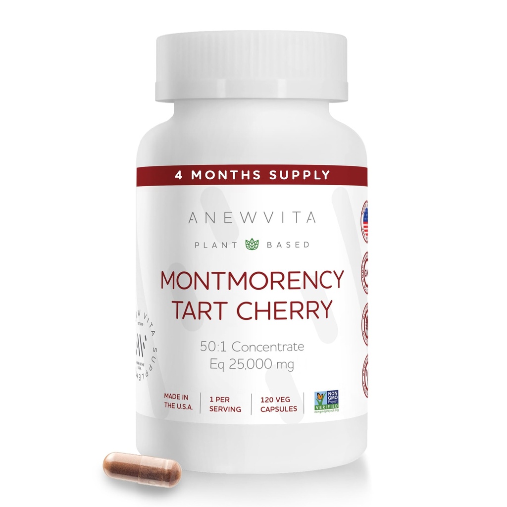 Montmorency Tart Cherry, Non GMO, Κάψουλες - CherryPure 50:1 Συμπυκνωμένο eq. 25,000 mg - Αντιοξειδωτικά & Φλαβονοειδή, Tart Cherry Extract for Gout & Muses - 120 Veggie Κάψουλες - 4 Μήνες Προσφορά