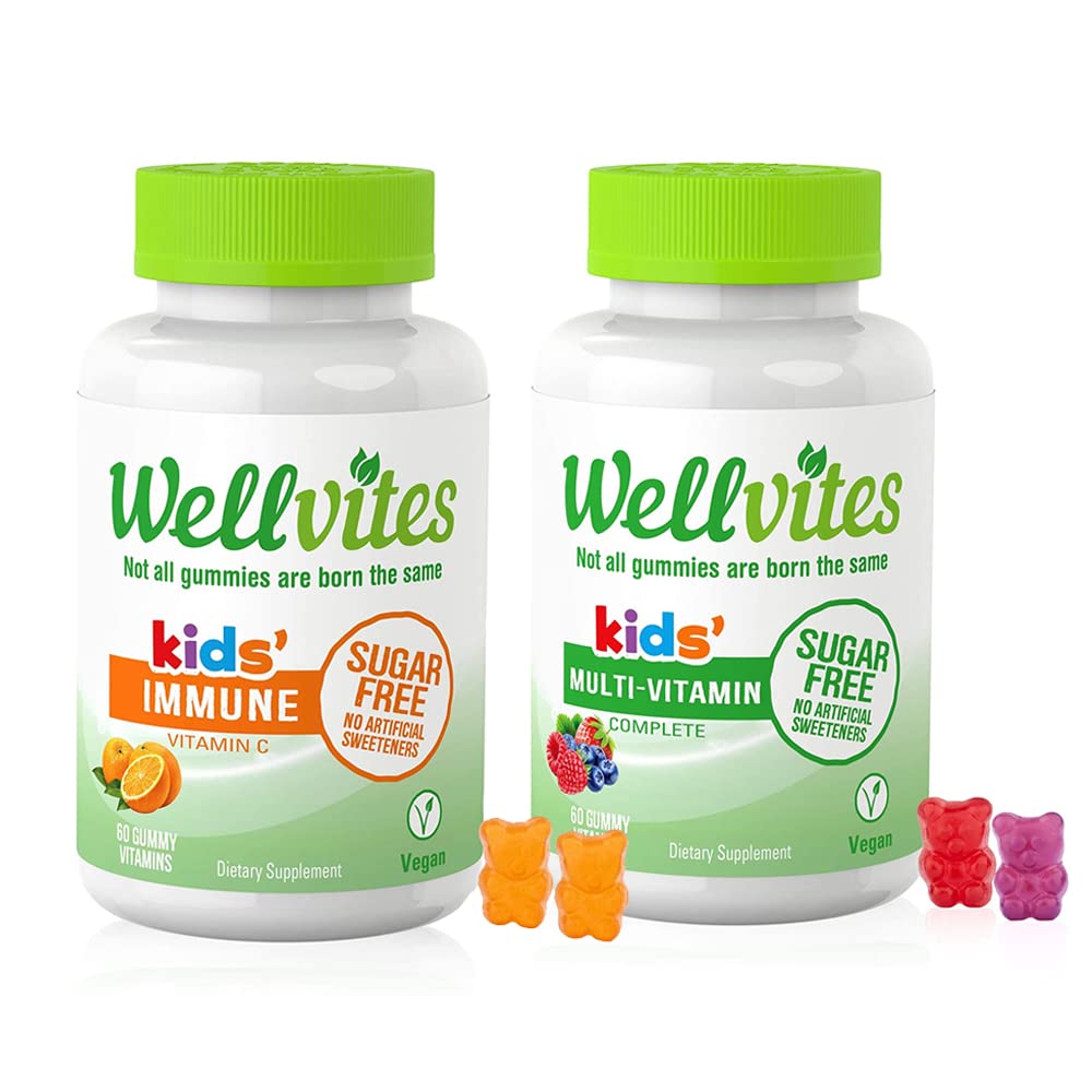 Wellvites Kids Multivitamin & Immune Daily Gummies Bundle - Χωρίς ζάχαρη, Vegan, Μη ΓΤΟ – Βιταμίνες για παιδιά – Βιταμίνη C για παιδιά Ανοσοποιητική Υποστήριξη - Χωρίς Τεχνητά γλυκαντικά – 60 Μέτρα