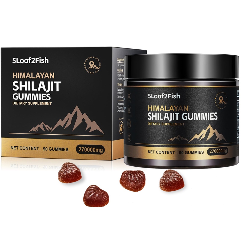 Organic Shilajit Gummies, Pure Himalayan Shilajit Gummies For Men Supplement, Gold Women，Natural 85+ Trace Minerals, Ashwagandha, Black Seed Oil Extract, 90 Gummies