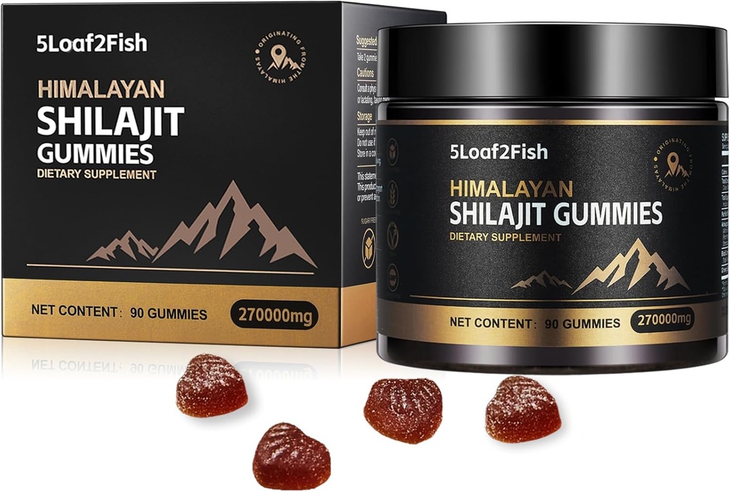 Organic Shilajit Gummies, Pure Imalayan Shilajit Gummies for Men Supplement, Gold Shilajit Gummies for Women,Natural 85+ Trace Minerals, Ashwagandha, Black Seed Oil Extract, 90 Gummies