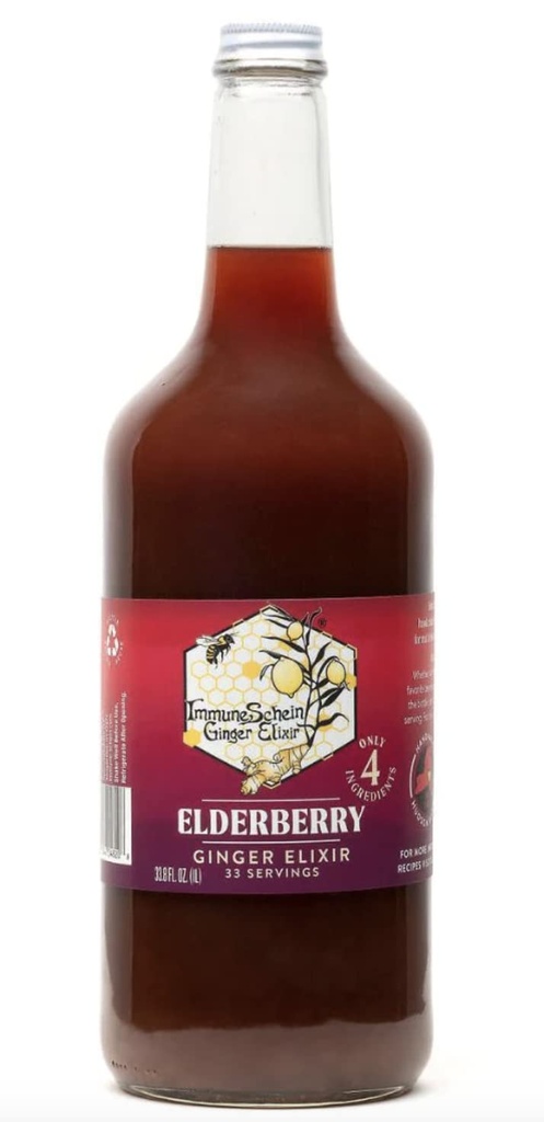 ImmuneSchein Elderberry Ginger Elixir Shots - Μόνο 4 πραγματικά συστατικά τροφίμων, χωρίς νερό, ξύδι ή συντηρητικά: Χειροποίητο από οργανικές ρίζες τζίντζερ & μούρα (33,8 fl oz, 1 Pack)