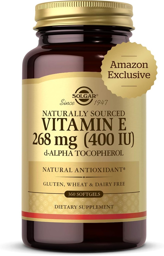 Solgar Vitamin E 268 mg (400 IU), 360 Alpha Softgels - Φυσικό Αντιοξειδωτικό, Δερμάτινο & Ανοσοποιητικό Σύστημα Υποστήριξη - Φυσικώς-Πηγή Βιταμίνη Ε - Χωρίς γλουτένη, Χωρίς γαλακτοκομικά - 360 Σερβιέτες