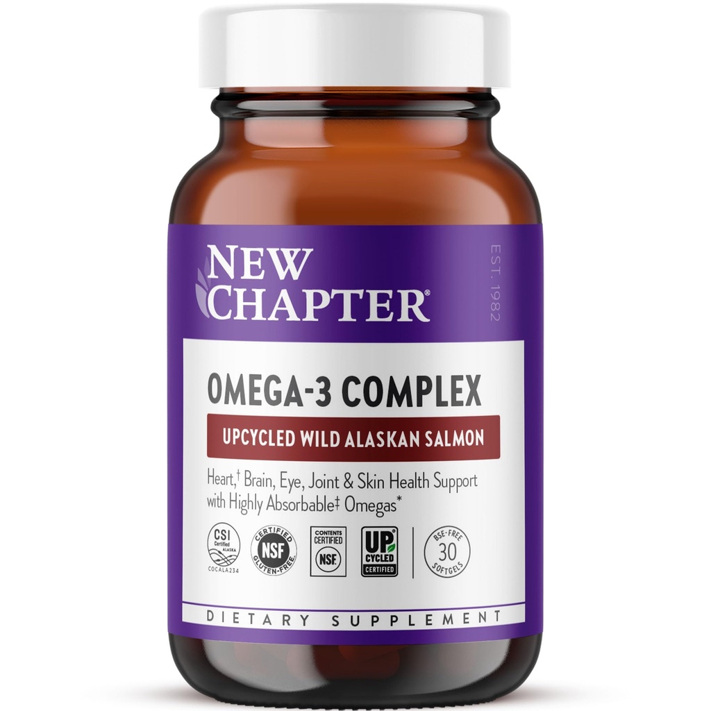 Νέο κεφάλαιο Omega-3 Complex, 1000mg Softgels, συμπλήρωμα ιχθυελαίου Άγρια σαλμονάδα Αλάσκας για την καρδιά, τον εγκέφαλο, τα μάτια, κοινή & υποστήριξη για την υγεία του δέρματος - 30 κόμης