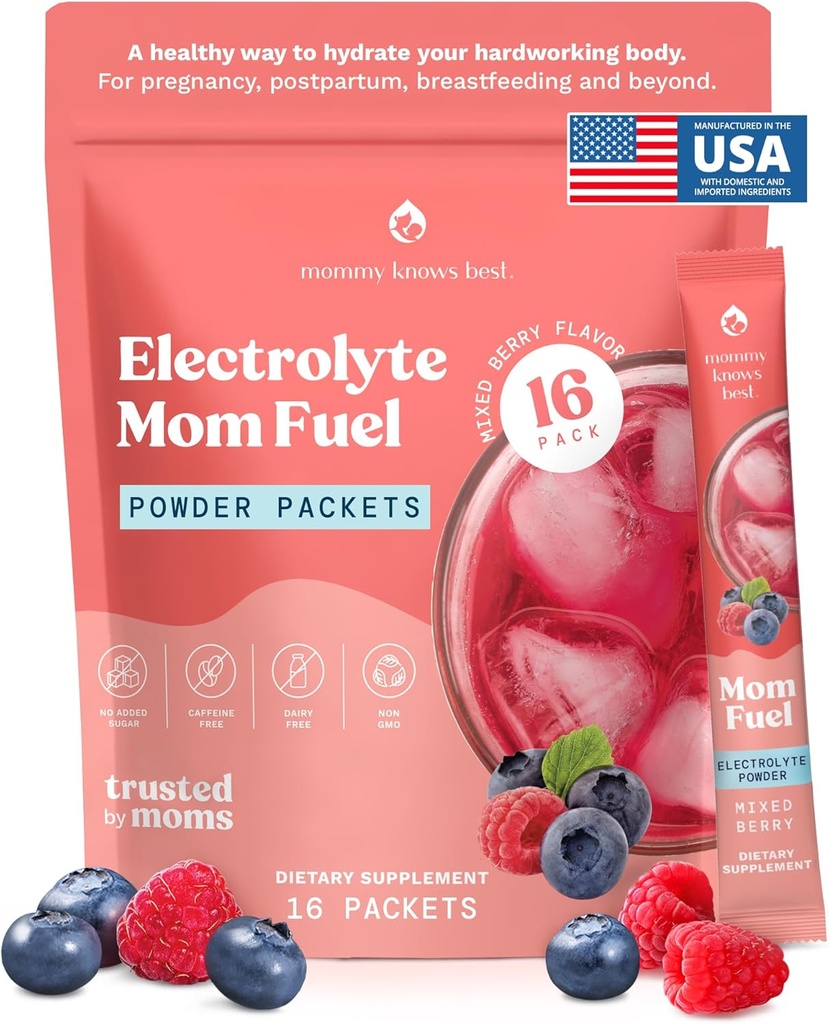 Η μαμά ξέρει το καλύτερο Mom Fuel Electrolyte ποτό Mix για μαμάδες, Ενυδατική υποστήριξη - για εγκυμοσύνη, προγεννητική, ηλεκτρολύτες + Trace Minerals, Γαλουχία συμπλήρωμα ποτό Mix (16 Count)