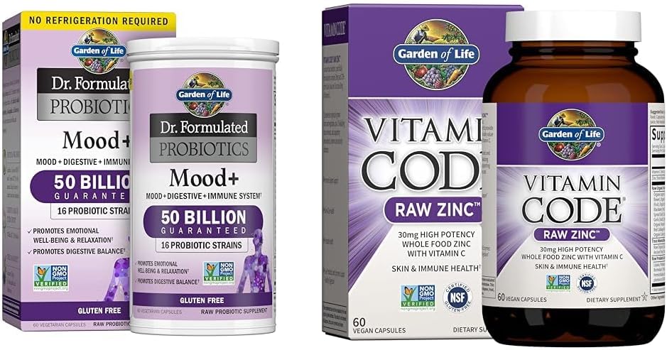 Κήπος της Ζωής Dr. Formulated Probiotics Mood+ Acidophilus Probiotic Supplement & Zinc Συμπληρώματα 30mg υψηλής ισχύος Ακατέργαστος ψευδάργυρος και βιταμίνη C Multimineral Συμπλήρωμα