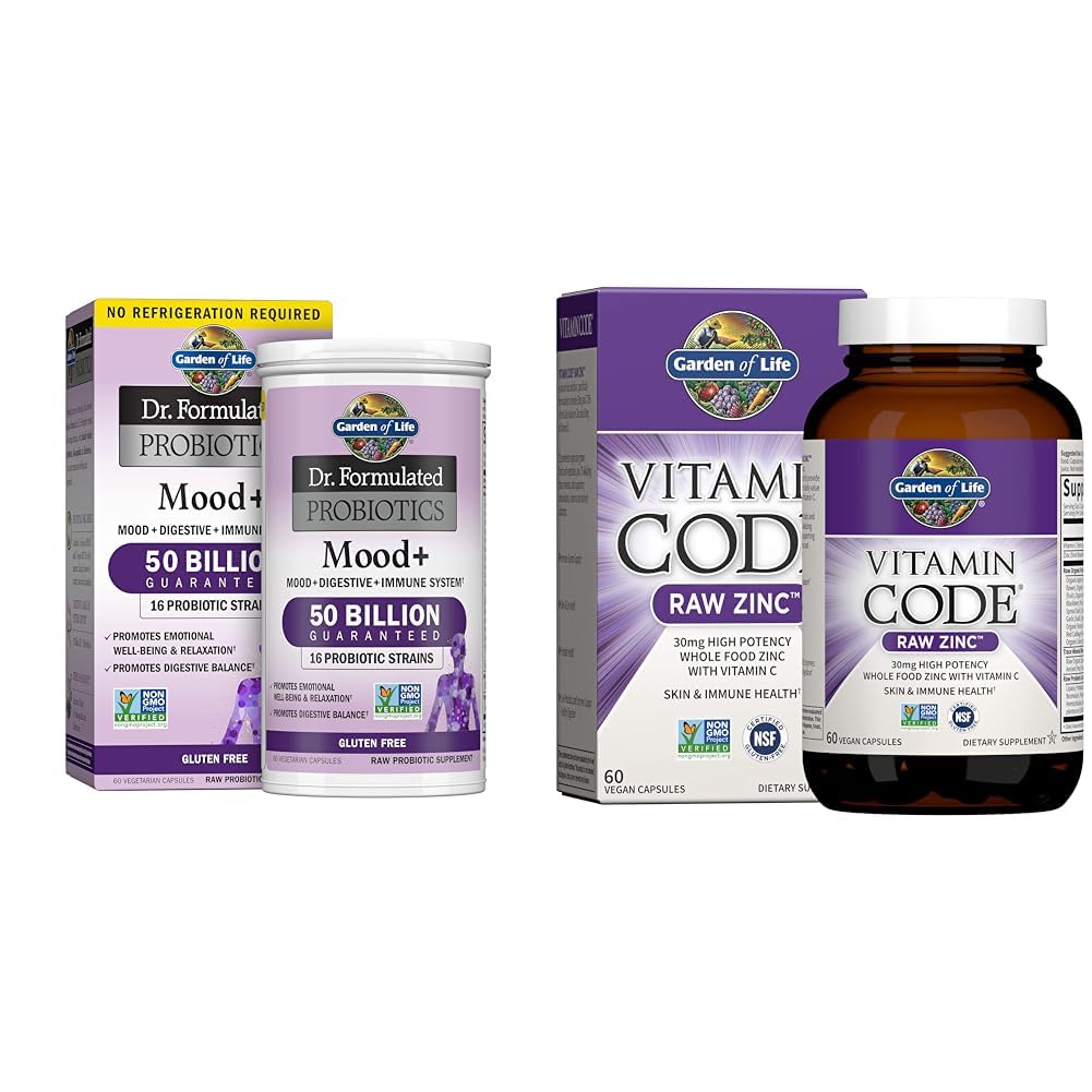 Κήπος της Ζωής Dr. Formulated Probiotics Mood+ Acidophilus Probiotic Supplement & Zinc Συμπληρώματα 30mg υψηλής ισχύος Ακατέργαστος ψευδάργυρος και βιταμίνη C Multimineral Συμπλήρωμα