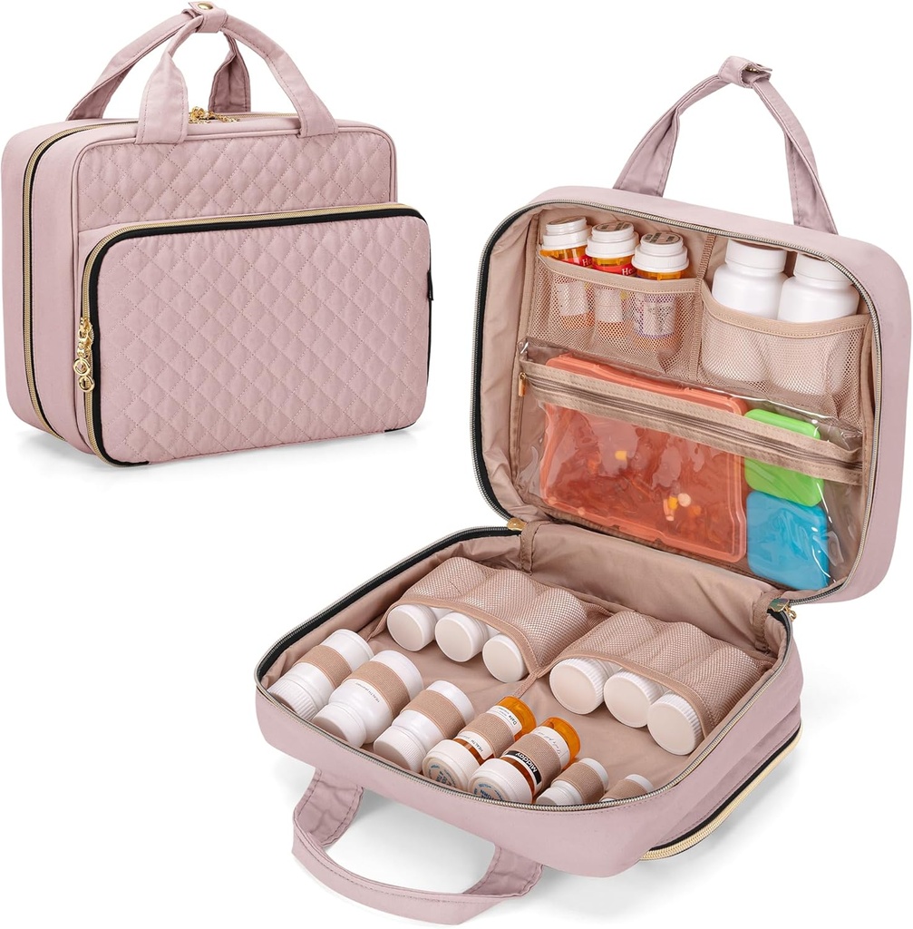 Damero Pill Bottle Organizer Bag, Travel Medicine Bag Organizer, Medicine Organizer και αποθήκευση για χάπια, βιταμίνη, ιχθυέλαιο, ιατρικά συμπληρώματα για γυναίκες και άνδρες, Misty Rose