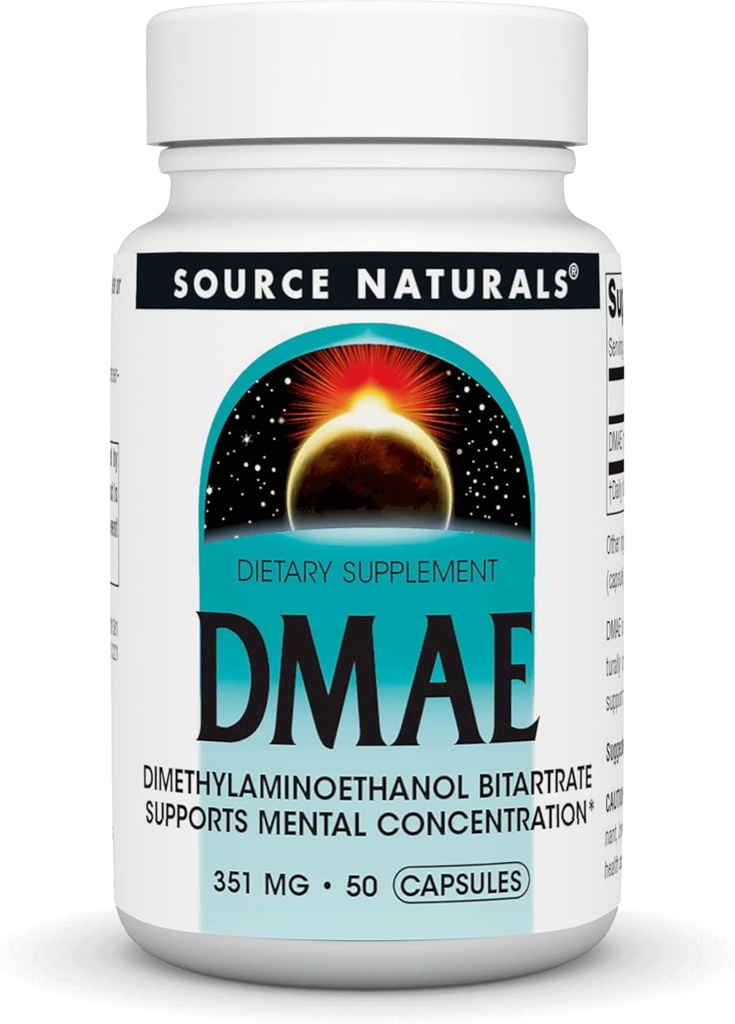 Source Naturals DMAE, Διμεθυλαμινοαιθανόλη Bitartrate - Υποστηρίζει την ψυχική συγκέντρωση - 50 κάψουλες