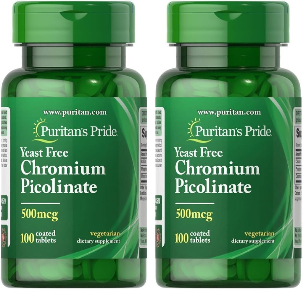 Puritan's Pride Chromium Picolinate 500 Mcg Yeast Free, 100 Count (πακέτο του 2)