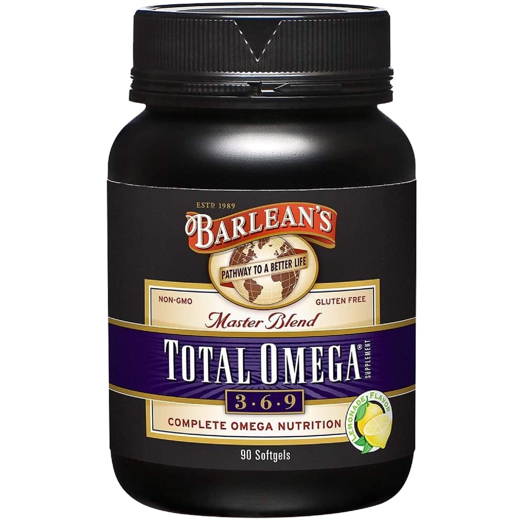 Barlean's Total Omega 3 6 9 Softgels, συμπλήρωμα συμπυκνωμένου ιχθυελαίου με Borage και flaxseed Oil, 1.000 mg Omegas ALA, EPA, DHA και GLA για τα συμπληρώματα κοινής υποστήριξης και την υγεία της καρδιάς, 90 Count