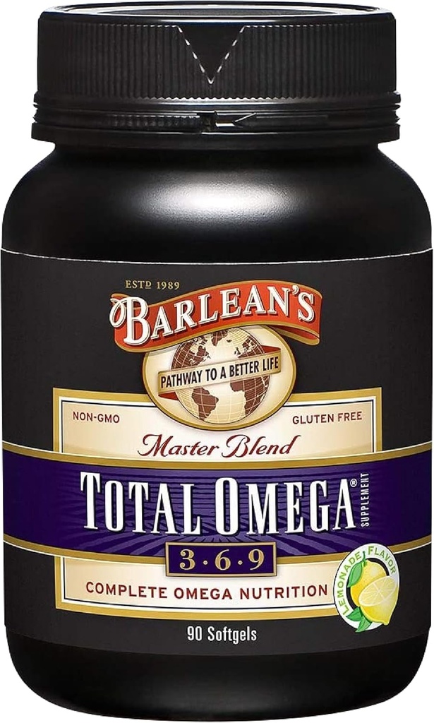 Barlean's Total Omega 3 6 9 Softgels, Blended Fish Oil Supplement with Borage and Flaxseed Oil, 1,000 mg Omegas ALA, EPA, DHA and GLA for Joint Support Supplements and Heart Health, 90 Count
