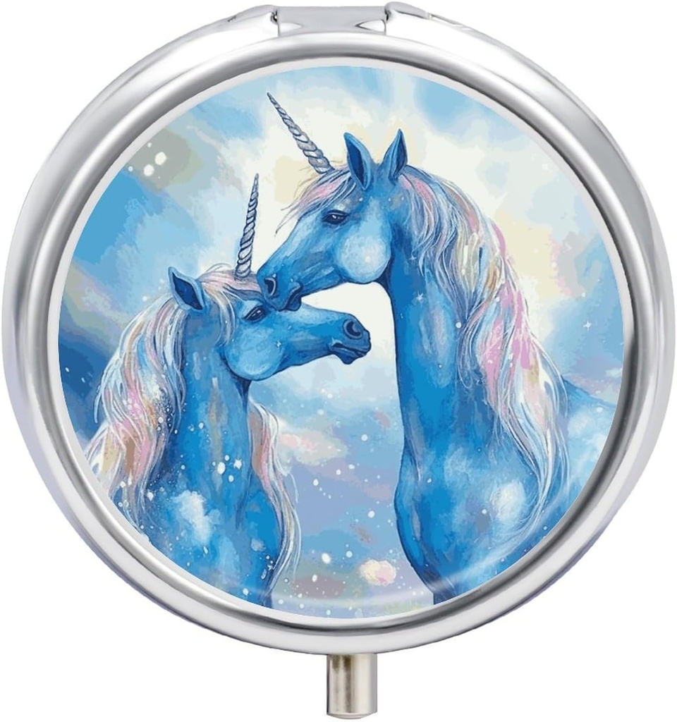 Round Pill Case 3 Διαμέρισμα Blue Horse Love Pill Box Mini Medicine Pill Organizer Portable Travel Pillbox για Pocket Purse Metal Pill Till Container για Βιταμίνες Fish Oil συμπληρώματα