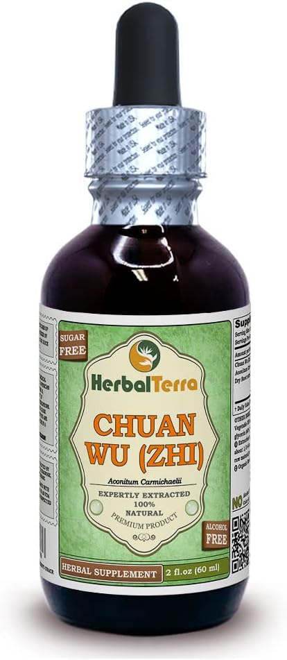 Chuan Wu (Zhi) (Aconitum carmichaelii) Γλυκερίτης, Αποξηραμένες Παρασκευασμένες Ρίζες Υγρό Εκχύλισμα Χωρίς Αλκοόλ (Όνομα: HerbalTerra, Περήφανο Κατασκευασμένο στις ΗΠΑ) 2 fl.oz (60 ml)