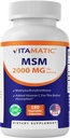 Vitamatic MSM 2000 mg με βιταμίνη C 75mg ανά Σερβίρισμα - 180 κάψουλες Veg - Βιταμίνη C Βοήθεια σε καλύτερο αψοπρίτονο MSM (μεθυλοσουλφονυλομεθάνιο) - Μη ΓΤΟ & Χωρίς γλουτένη
