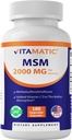 Vitamatic MSM 2000 mg με βιταμίνη C 75mg ανά Σερβίρισμα - 180 κάψουλες Veg - Βιταμίνη C Βοήθεια σε καλύτερο αψοπρίτονο MSM (μεθυλοσουλφονυλομεθάνιο) - Μη ΓΤΟ & Χωρίς γλουτένη
