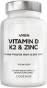 Amen Vitamin D, K2 & Zinc, Cholecalciferol D3 5000 IU, Organic Whole Food Blend with Apple, Blueberry, Cranberry, Elderberry Powder Fruits, Vegan Supplement, D3 K2 Vitamins, Non-GMO - 60 Capsules