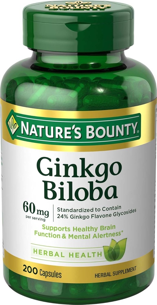 Bounty Ginkgo Biloba της φύσης, υποστηρίζει υγιή λειτουργία του εγκεφάλου, συμπλήρωμα βοτάνων, 60 Mg, 200 κάψουλες