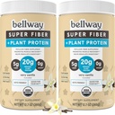 Bellway Super Fiber + Protein Powder (2 Pack), Sugar-Free Βιολογικό Psyllium Husk Fiber Συμπλήρωμα σκόνης με 20g πρωτεΐνη φυτών ανά υπηρεσία, Very Vanilla, 24.14 oz