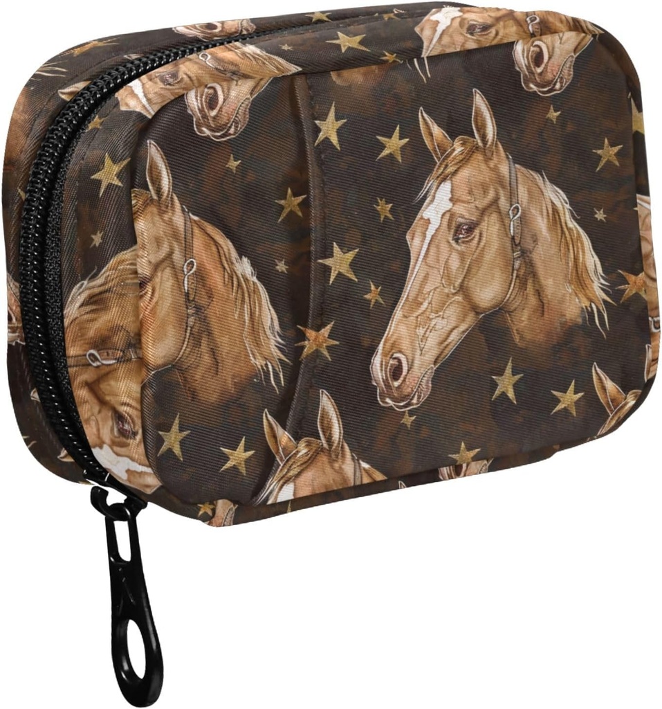 Fustylead Χέρι Σχεδιάστε Brown Horse Heads and Stars Hill Organizer for Purse, Weekly Portable Pill Box with Zipper to Storage Vitamins Fish Oils Συμπληρώματα Φάρμακα