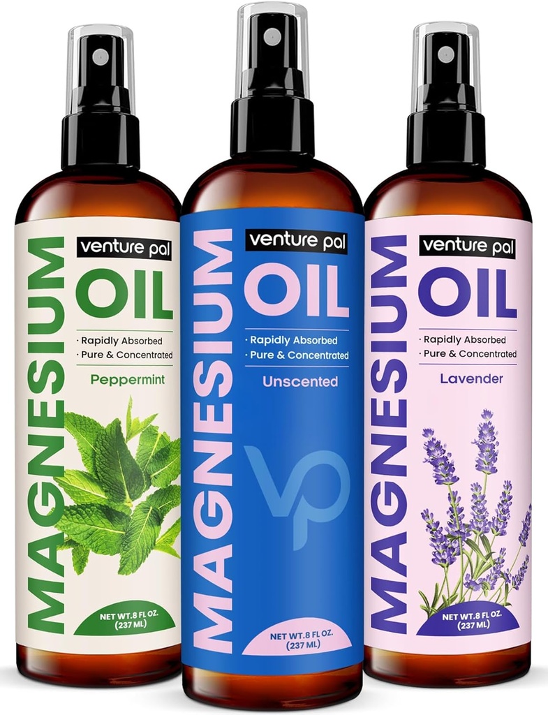 Venture Pal 100% Αμιγές Σπρέι Λάδι Μαγνησίου με Λεβάντα, Γρήγορη Απορρόφηση, Λιγότερο Sting, Ultra-Ηρεμία για τον Ύπνο & Μυική Χαλάρωση, Επτά (Big 8 oz) Ορυκτά