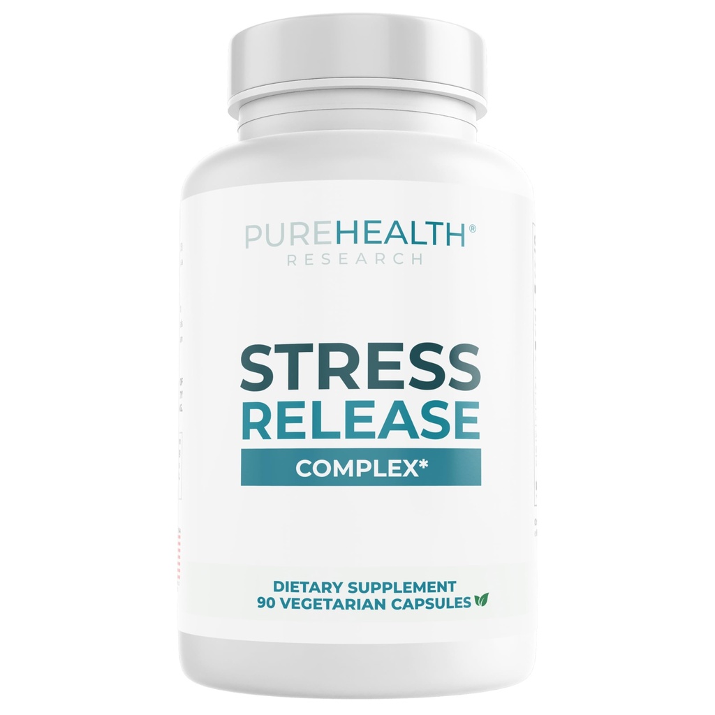 PUREHEALTH Research Stress Release Complex - Mood Support Supplement for Women & Men - Βοηθά με περιστασιακό άγχος & χαλάρωση - Με Ashwagandha, L Theanine, Lemon Balm, Niacin & More - 90 κάψουλες