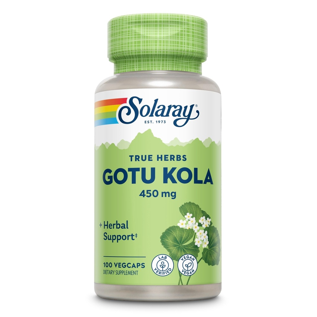 SOLARAY Gotu Kola 450mg - Centella Asiatica Βότανα Συμπληρώματα - κάψουλες Gotu Kola Κατασκευασμένες με ολόκληρο το αεροδιάδρομο για Ισχυρή υποστήριξη ευεξίας - Vegan, μη ΓΤΟ, Εργαστήριο Επαληθευμένο, 60 ημερών εγγύηση, 100 εξυπηρετήσεις