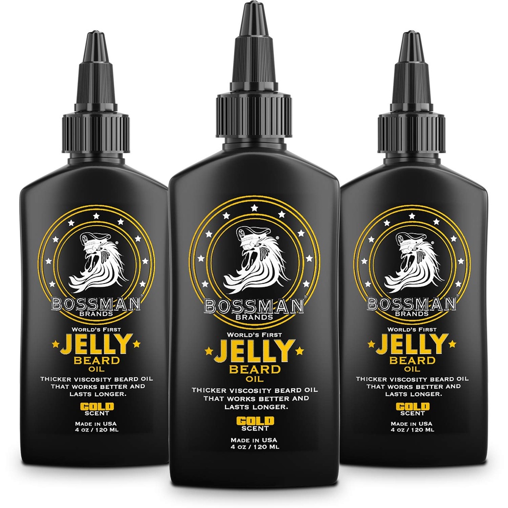 Bossman Jelly Beard Oil για τους άνδρες - 3 Pack (12 oz σε Σύνολο, Gold Slead) – Μαλακώνει, Ενυδατώνει & Προϋποθέσεις με φυσικά συστατικά