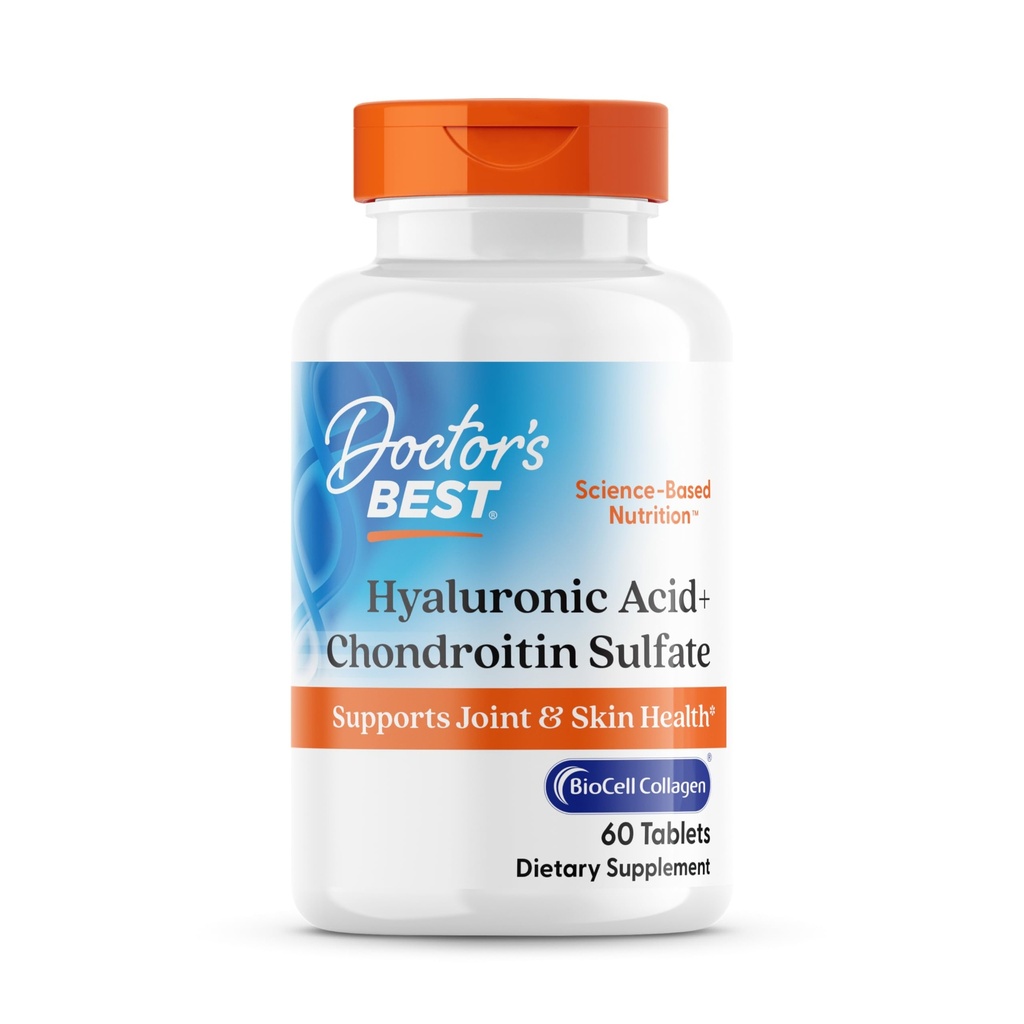 Doctor's Best Hyaluronic Acid with Chondroitin Sulfate - Joint Health Support Supplement for Women & Men, BioCell Collagen, Non-GMO, Gluten Free, Soy Free - 60 Tablets