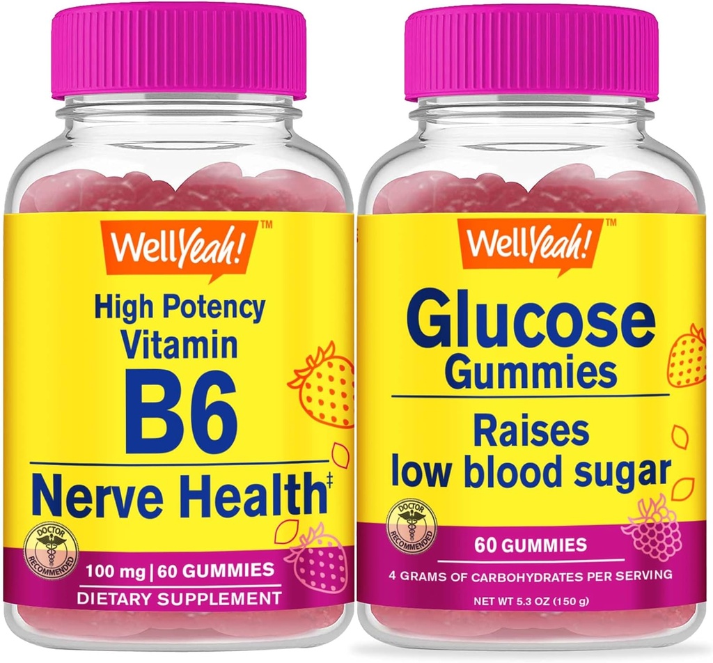 WellYes High Potency Vitamin B6 + Γλυκόζη, Gummies Bundle - Μεγάλη γεύση, συμπλήρωμα βιταμίνης, χωρίς γλουτένη, GMO δωρεάν, Μασώμενο Gummy
