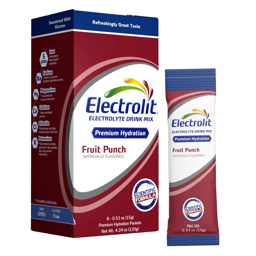 Ηλεκτρολυτές Powder Packets, Fruit Punch 8 Pack, Powdered Hydration Packets για την αφυδάτωση & την ενυδάτωση, Post Workout Flavored Hydrating Drink Mix, Gluten Free Daily Water Enhancer Sticks