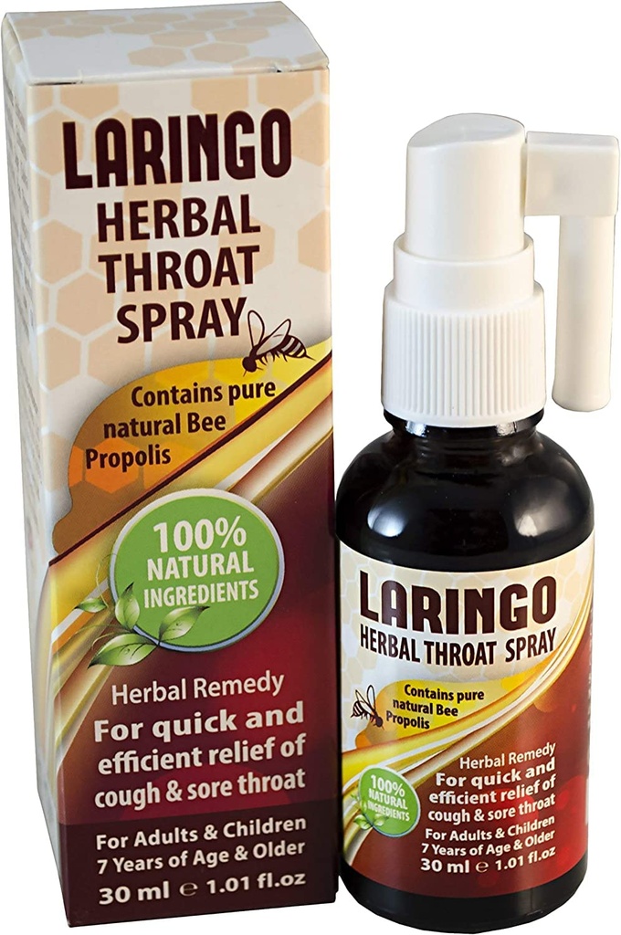 Laringo Throat Spray - Περιέχει Pure 99% Raw Bee Propolis Extract - 100% Φυσικό λαρύγγι Remedy για ενήλικες και παιδιά - Χωρίς γλουτένη, Γρήγορη ανακούφιση. Κοσέρ - 1 FL Οζ