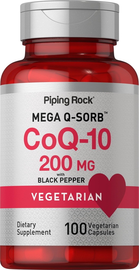 Piping Rock CoQ10 200mg Capsules | 100 Pills | with Black Pepper Extract | Coenzyme Q10 Supplement for Women and Men | Vegetarian, Non-GMO, Gluten Free
