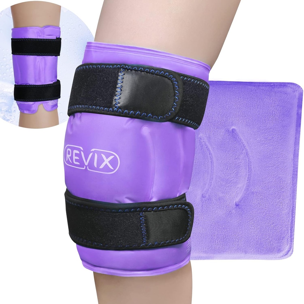 ReVIX XL γόνατο πάγος Τυλίξτε γύρω από ολόκληρο το γόνατο, Gel παγωτού για μυϊκούς πόνους, κρύο πακέτο για τη μείωση της δυσφορίας και την προώθηση της ευελιξίας, μαλακό Plush επένδυση, μοβ