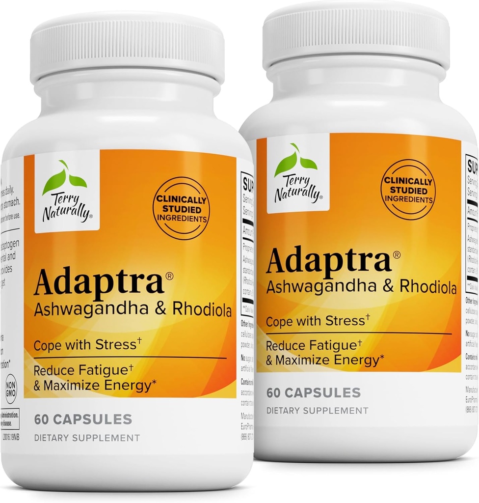 Terry Φυσικά Adapterra - συμπλήρωμα για την υποστήριξη Adrenal Health - Ashwagandha συμπλήρωμα με εκχύλισμα Rhodiola Rosea - συμπλήρωμα βοτάνων για την υποστήριξη της ενέργειας & συγκέντρωσης - 60 κάψουλες (πακέτο του 2)