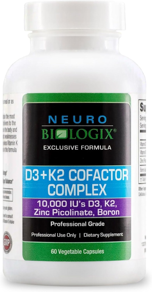 D3+K2 Complex Cofactor - Βοηθά στη μεγιστοποίηση των ωφελειών της βιταμίνης D για την υποστήριξη των οστών, της καρδιάς και του ανοσοποιητικού - Formated with Vitamin D3, K2 (vitaMK7®), Zinc & Boron to Promote Efficient Calcium Utilization – 60 Caps