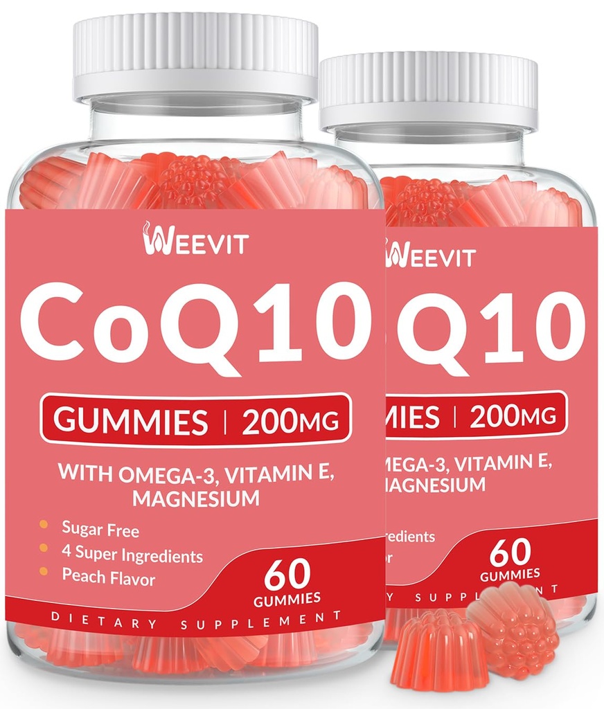 Χωρίς ζάχαρη CoQ10 Gummies 200 MG, συνένζυμο Q10 (Ubiquinone) Gummies για ενήλικες, Co Q10 συμπλήρωμα με Omega-3, μαγνήσιο, ενέργεια, υποστήριξη εγκεφάλου