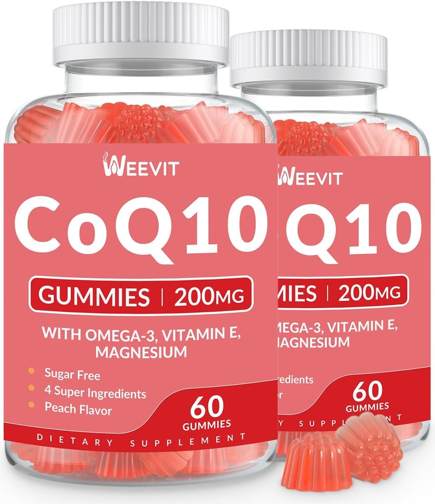 Sugar Free CoQ10 Gummies 200 MG, Coenzyme Q10 (Ubiquinone) Gummies for Adults, Co Q10 Supplement with Omega-3, Magnesium, Energy, Brain Support
