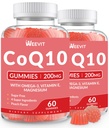 Χωρίς ζάχαρη CoQ10 Gummies 200 MG, συνένζυμο Q10 (Ubiquinone) Gummies για ενήλικες, Co Q10 συμπλήρωμα με Omega-3, μαγνήσιο, ενέργεια, υποστήριξη εγκεφάλου